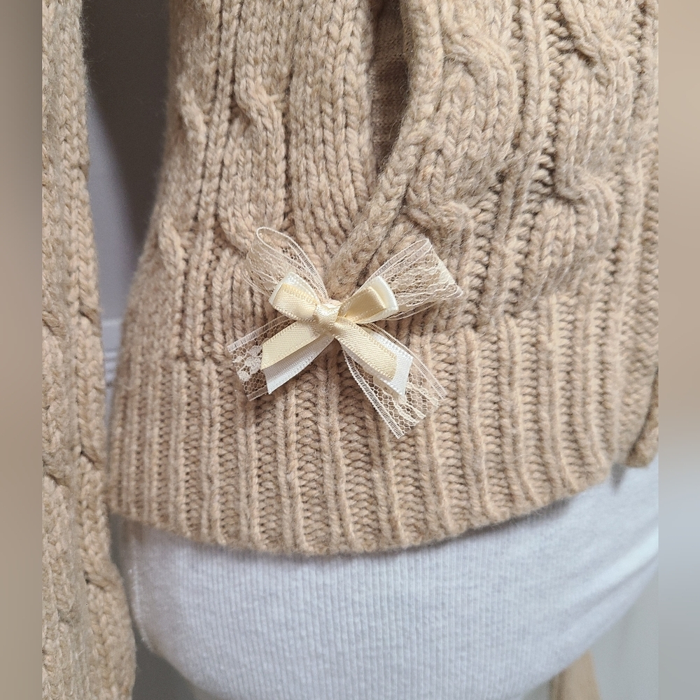 ♡ Y2K ♡ Hollister Tan Wool & Rabbit Hair Zip Down Hooded Babydoll Sweater 2000s - Picture 5 of 13
